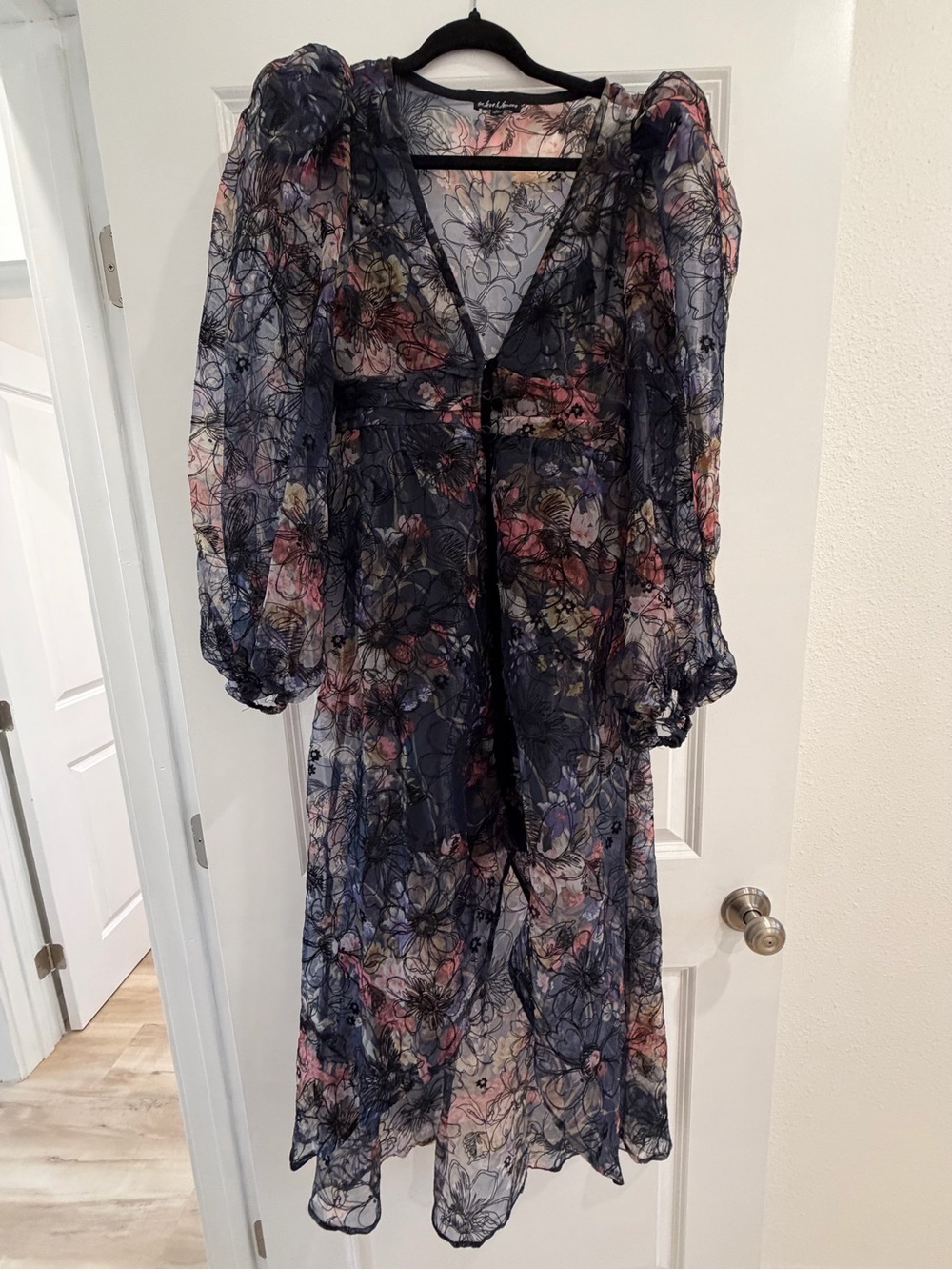For love and Lemons Sheer Floral Midi Dress in Navy, Pink and Cream